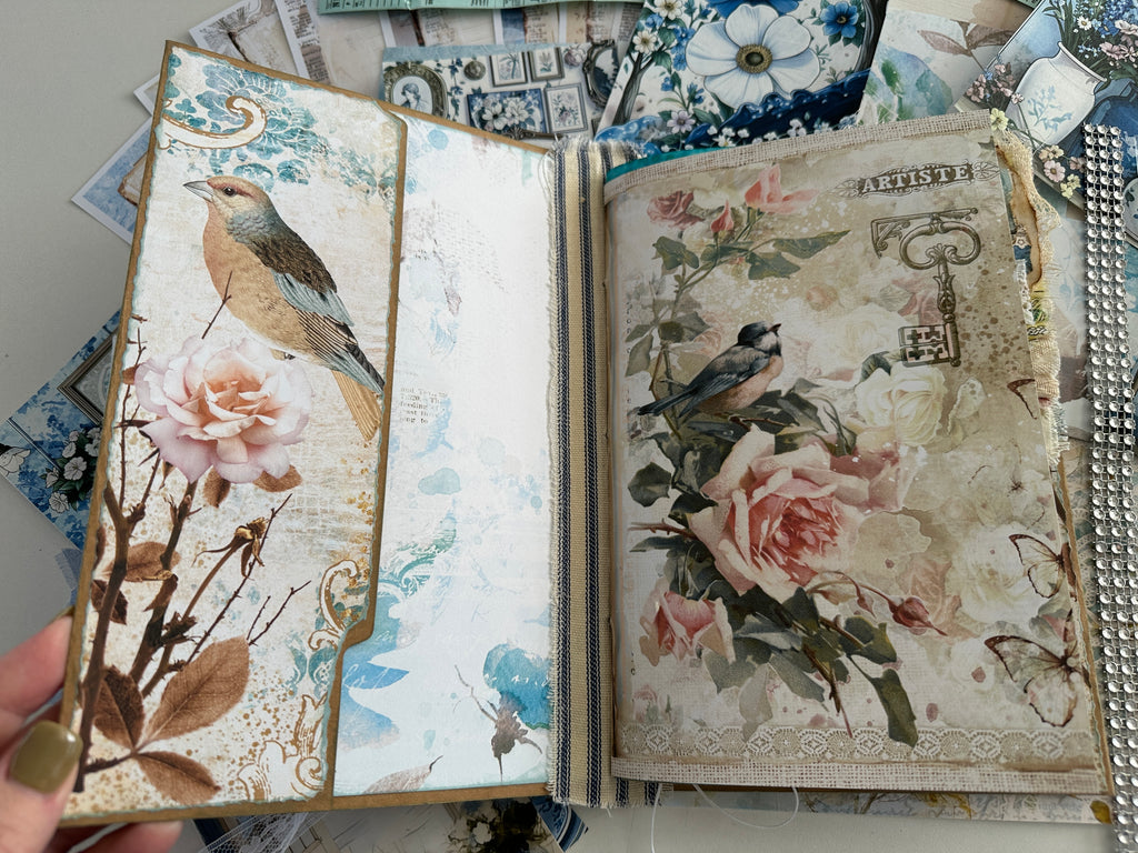E's Destash - Journal with a hard cover and soft spine and lots of ephemera and extra pages and zipper bag
