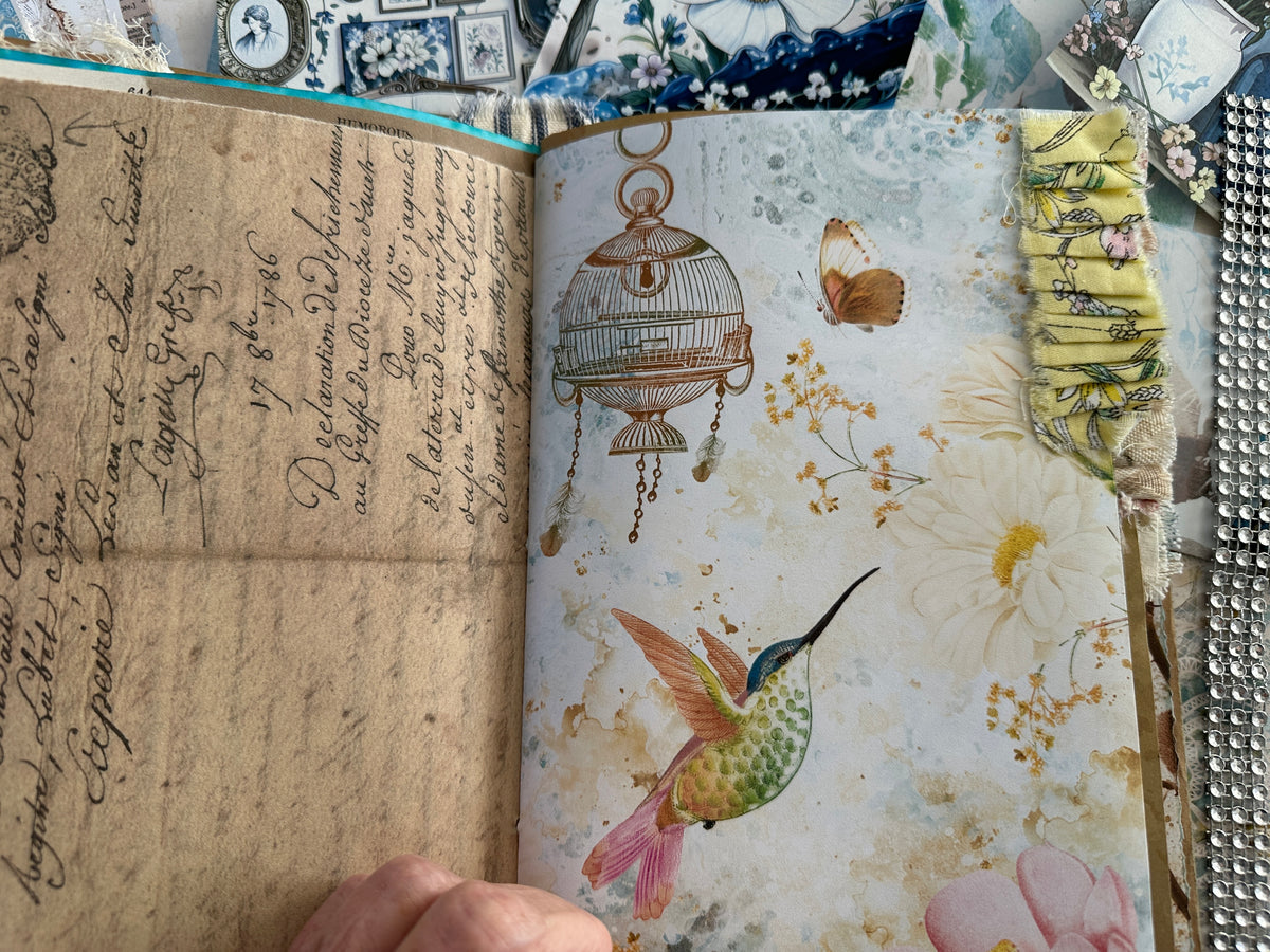 E's Destash - Journal with a hard cover and soft spine and lots of ephemera and extra pages and zipper bag