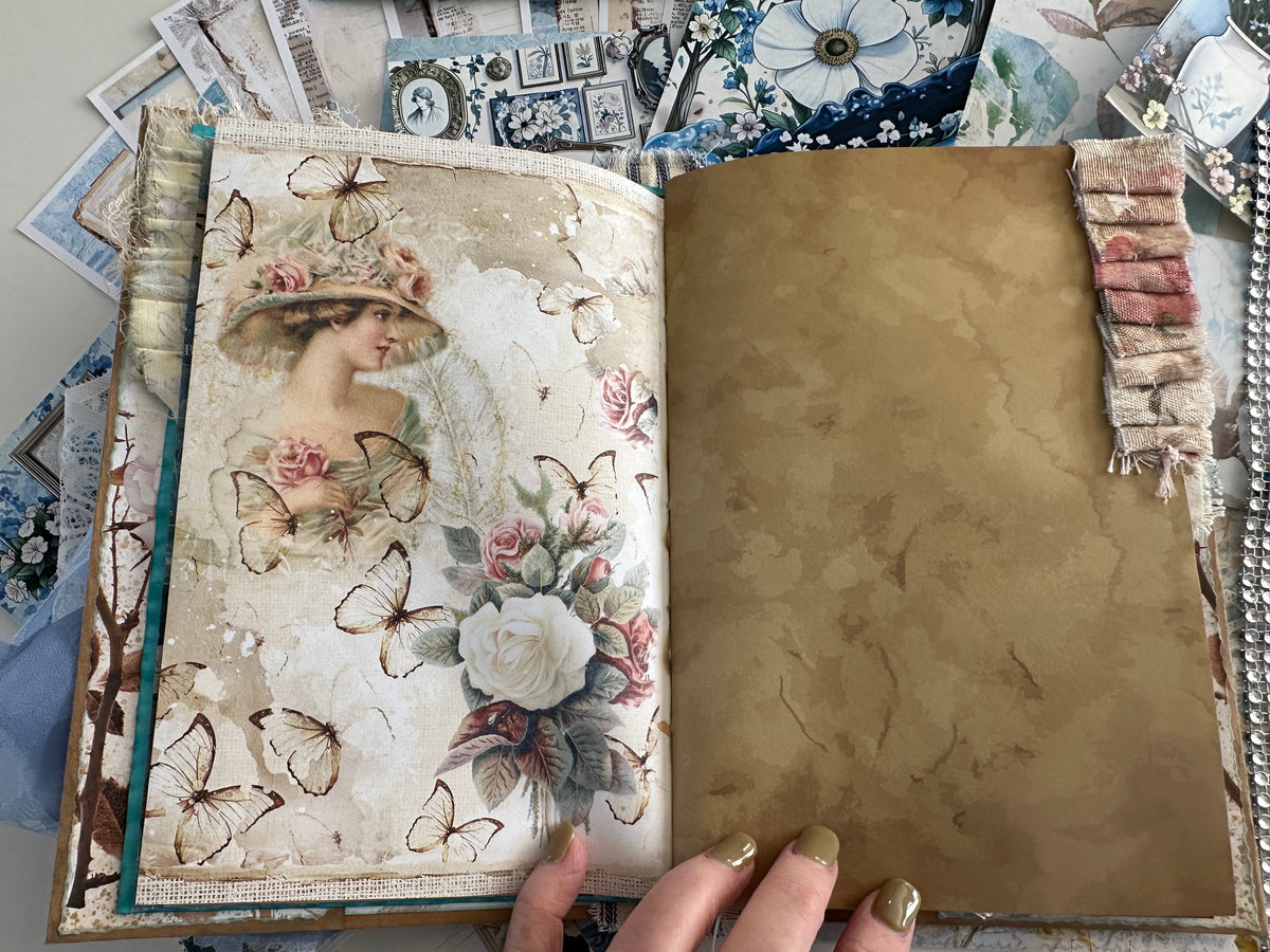 E's Destash - Journal with a hard cover and soft spine and lots of ephemera and extra pages and zipper bag