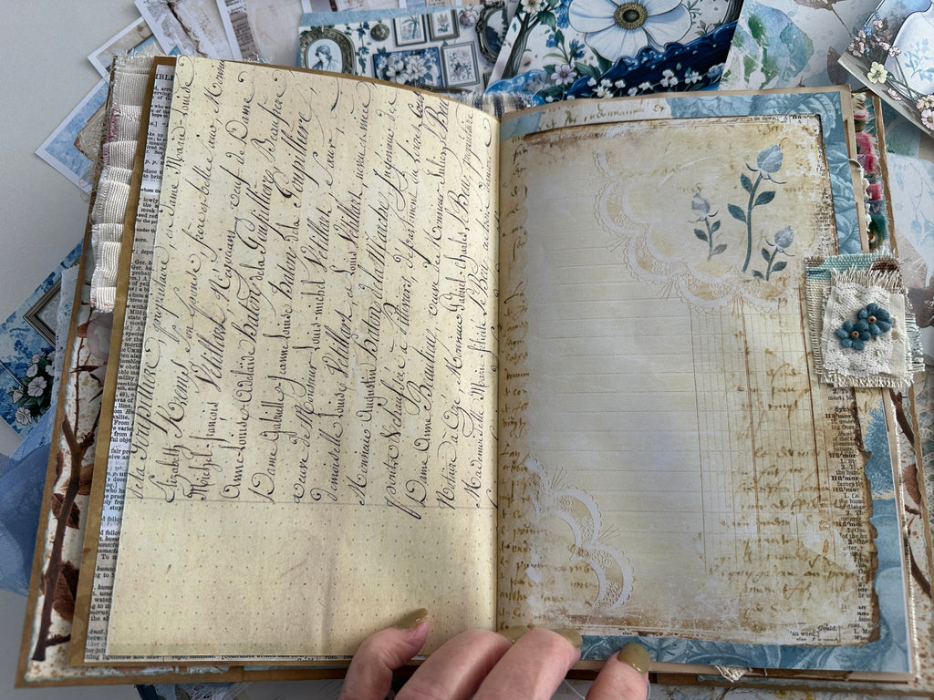 E's Destash - Journal with a hard cover and soft spine and lots of ephemera and extra pages and zipper bag