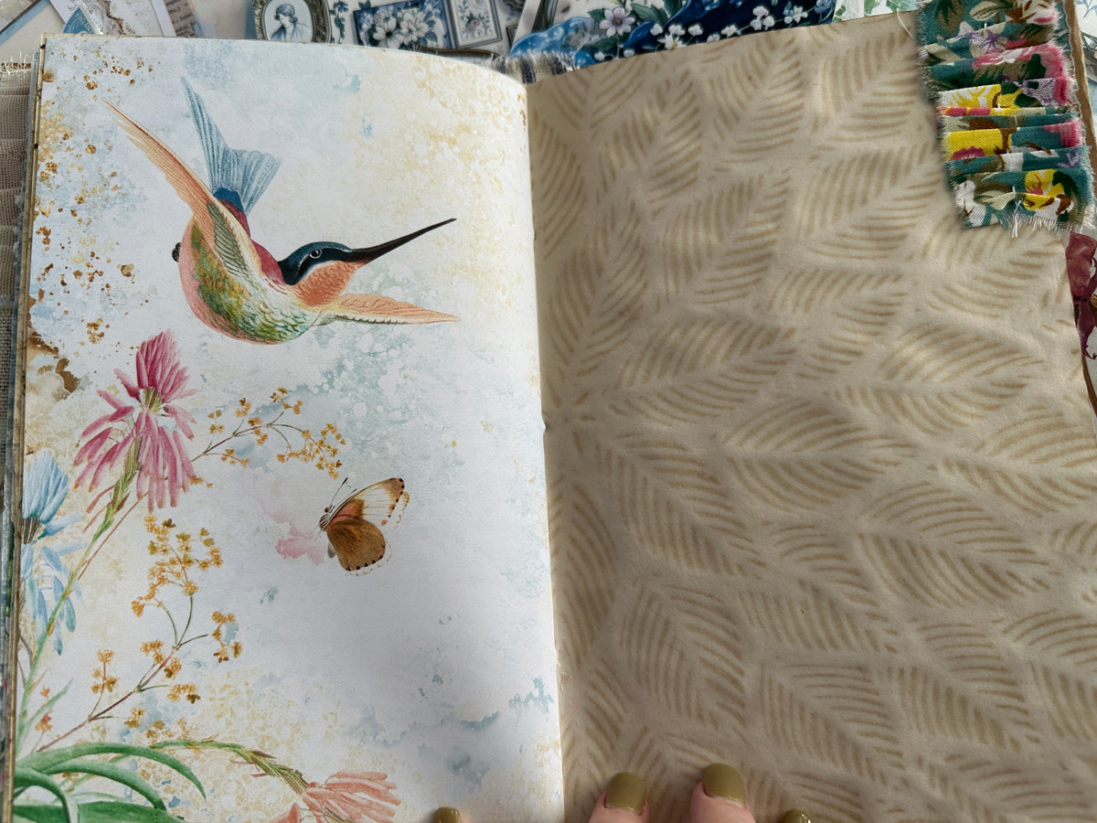 E's Destash - Journal with a hard cover and soft spine and lots of ephemera and extra pages and zipper bag