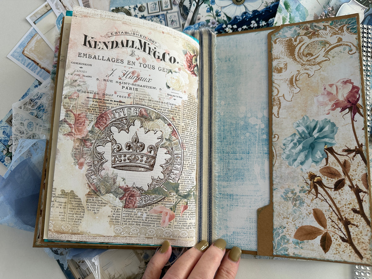 E's Destash - Journal with a hard cover and soft spine and lots of ephemera and extra pages and zipper bag