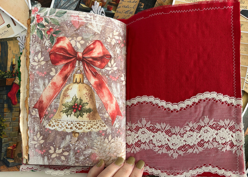 E's Destash Christmas Journal and LARGE 70 page Journal Bundle, Small accordion journal, Pack of Ephemera, lace, etc