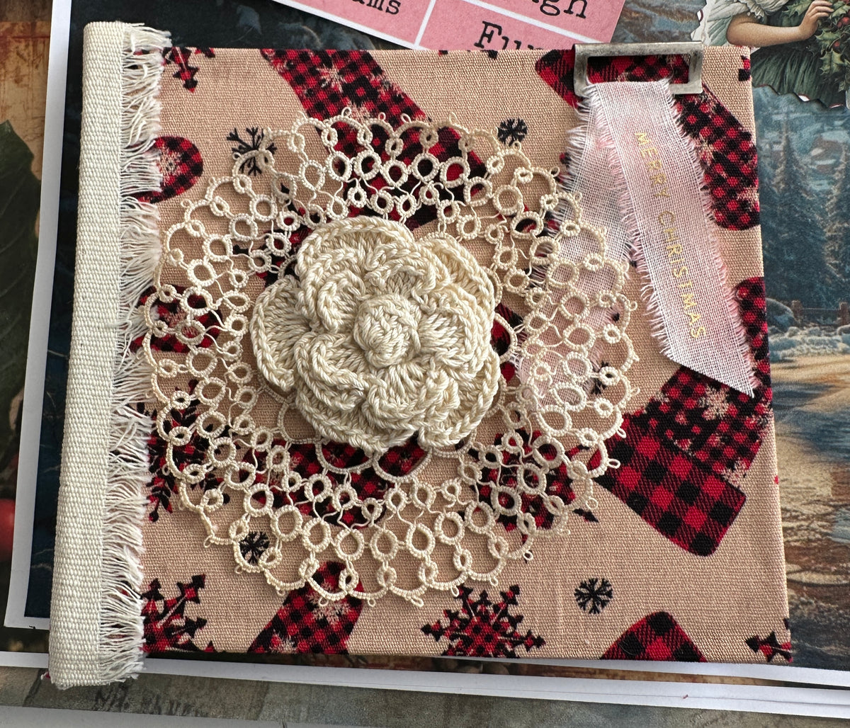 E's Destash Christmas Journal and LARGE 70 page Journal Bundle, Small accordion journal, Pack of Ephemera, lace, etc