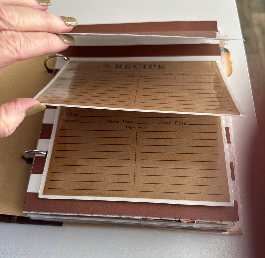 E's Destash - Recipe Journal with 33 or 66 front and back, pages and many pockets, recipe cards, etc