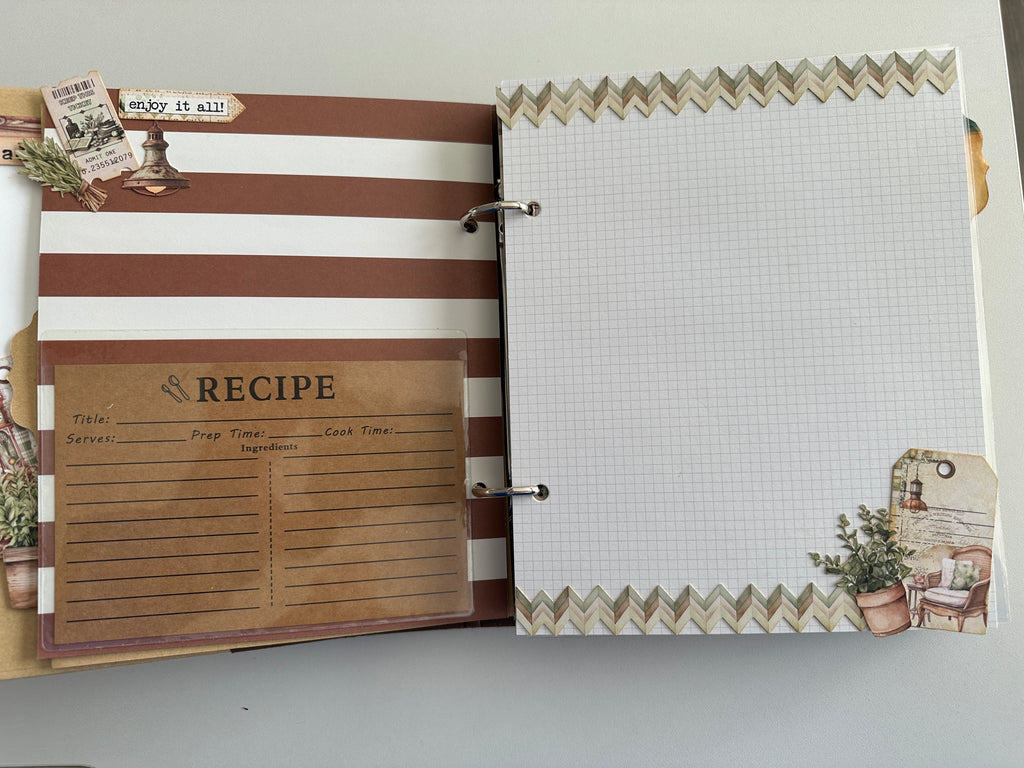 E's Destash - Recipe Journal with 33 or 66 front and back, pages and many pockets, recipe cards, etc