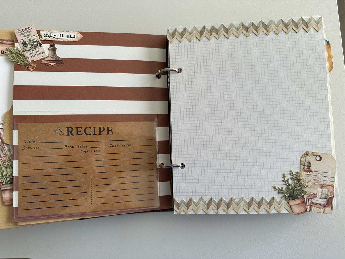 E's Destash - Recipe Journal with 33 or 66 front and back, pages and many pockets, recipe cards, etc