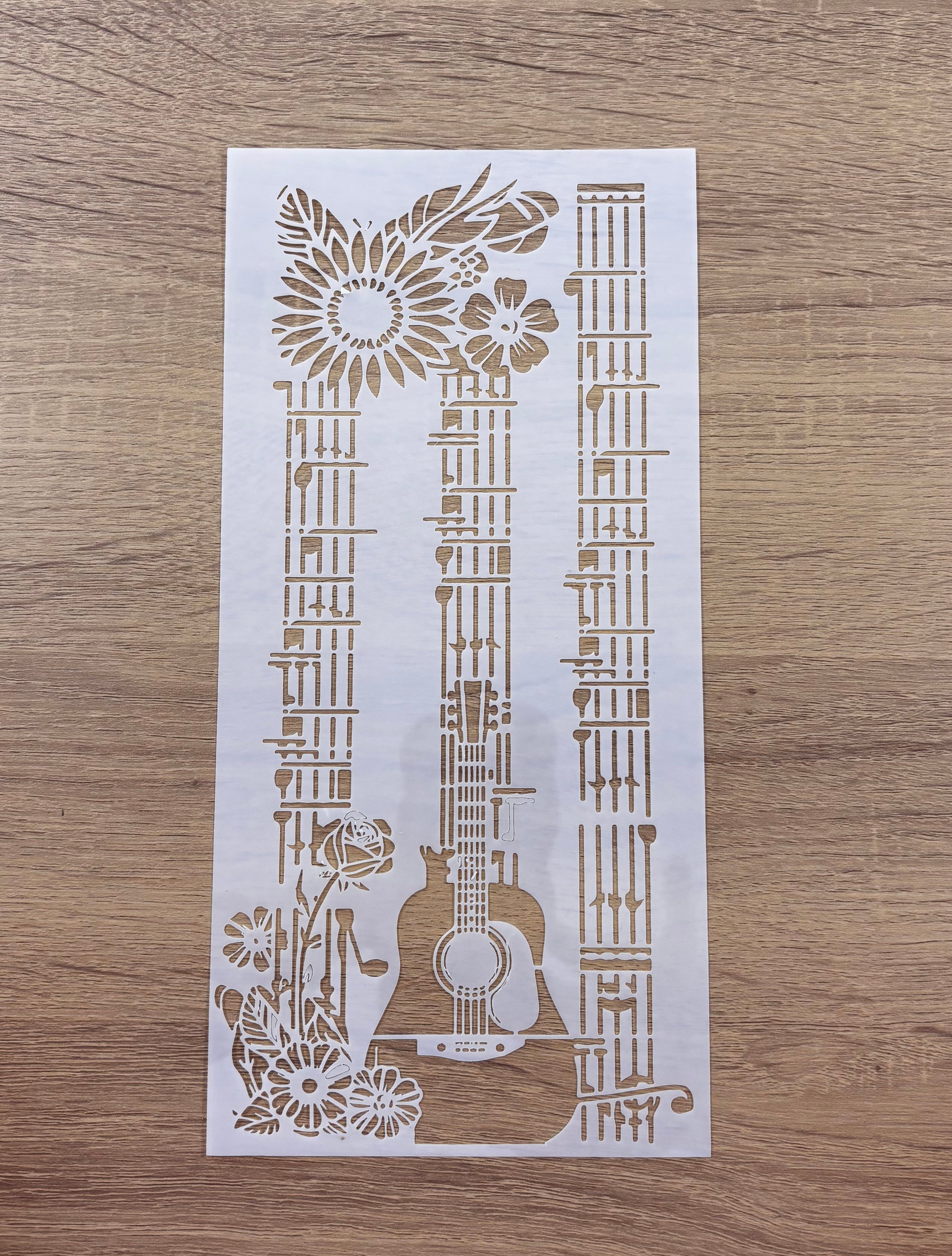 Vintage guitar with flowers stancil Sale