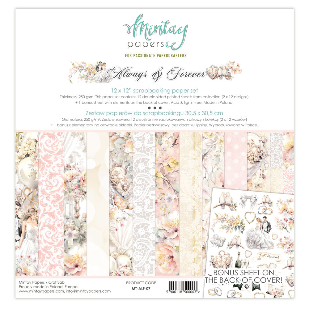 New Mintay Paper Collectin 12x12" Always and Forever" 12 double sided papers