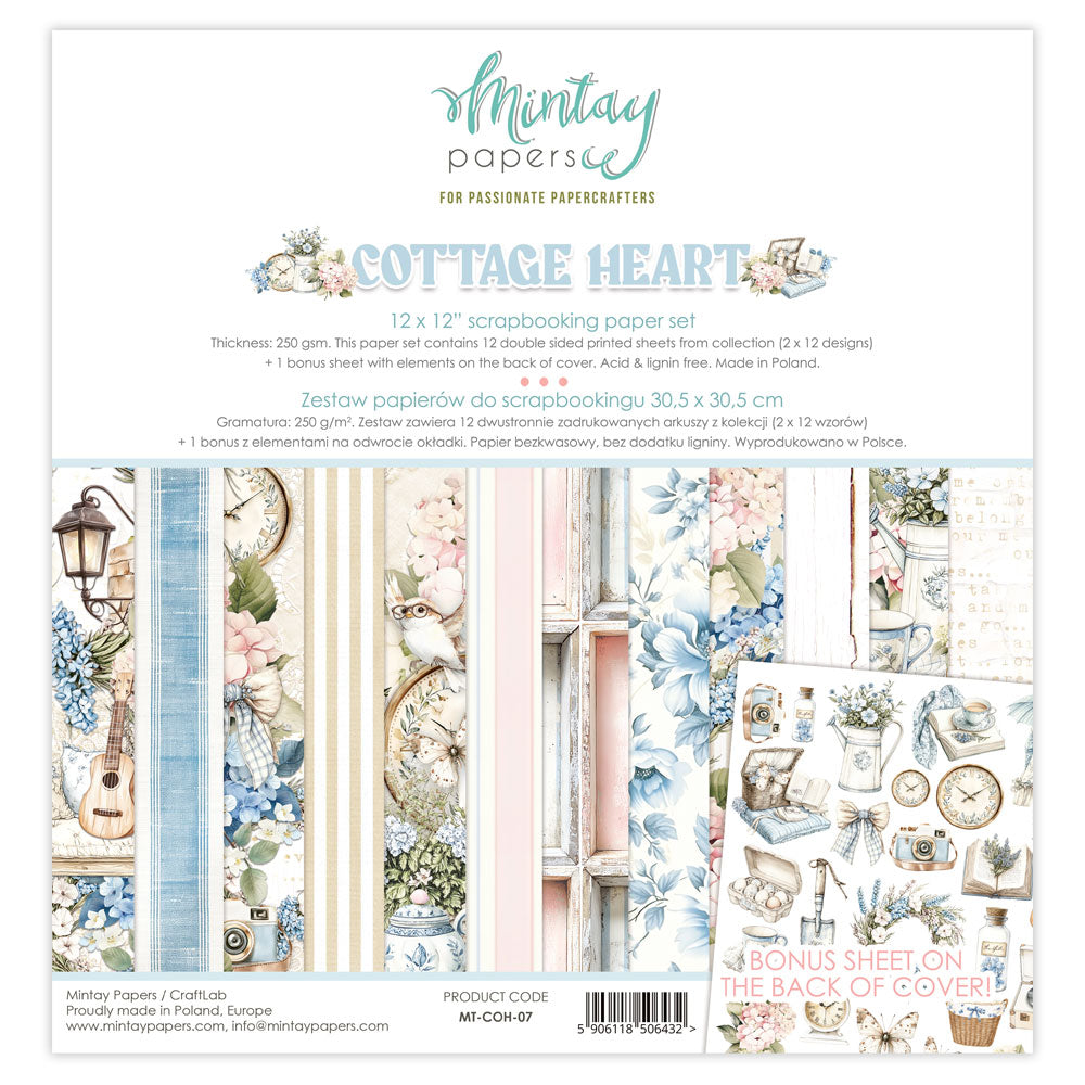New Mintay Paper Collection - Cottage Heart - 12x12 - 12 double sided papers + 1 bonus sheet