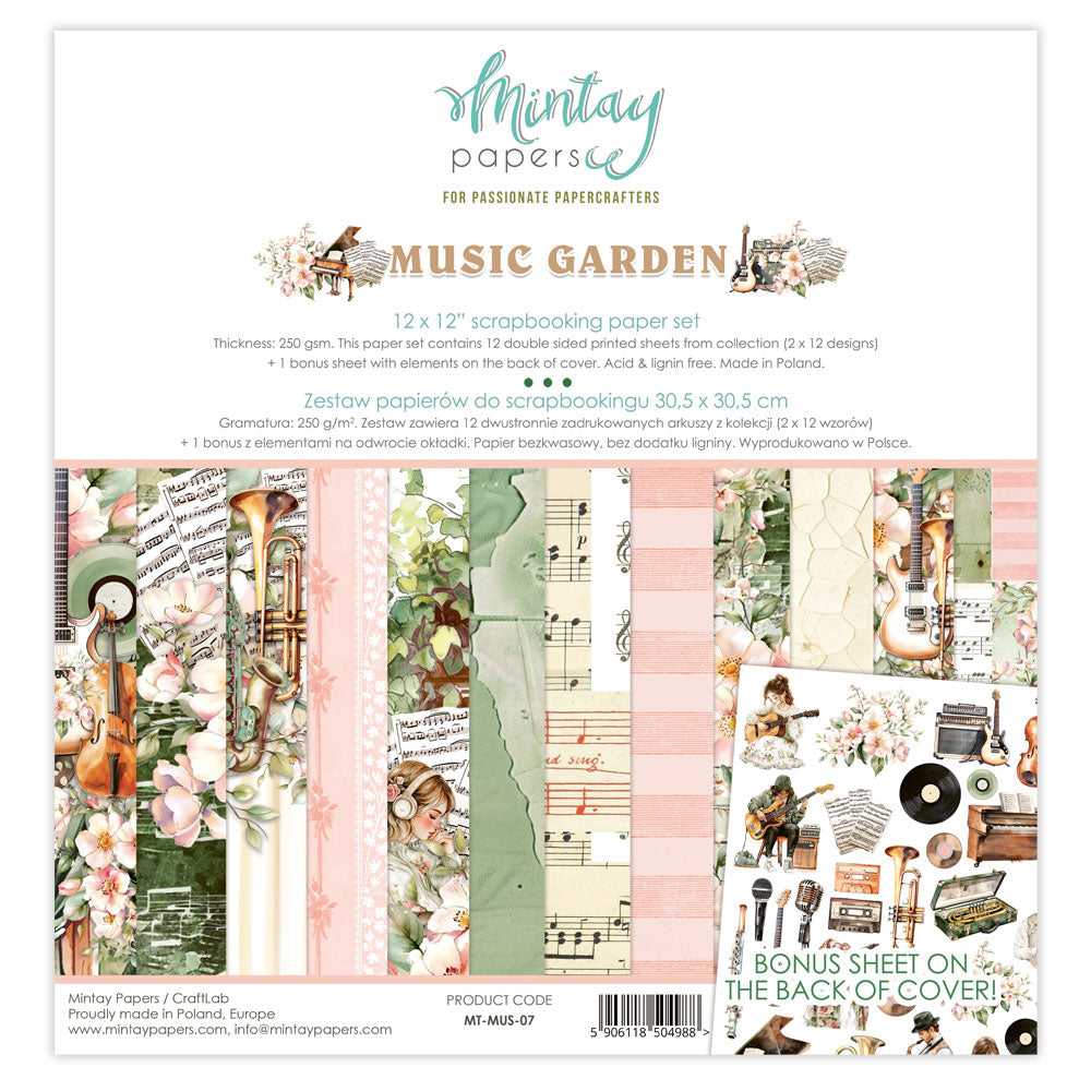 New Mintay Paper Collection - Music Garden - 12x12 -12 double sided papers + 1 bonus sheet