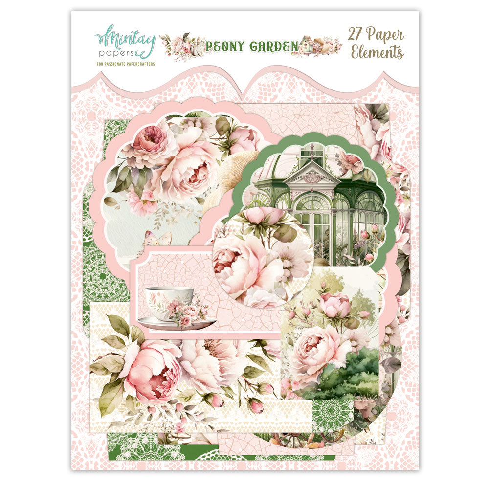 New Mintay Peony Garden Paper Elements 27 pc