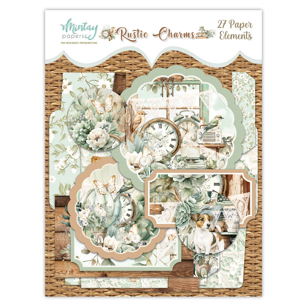 New Mintay Rustic Charms Paper Elements 27 pc