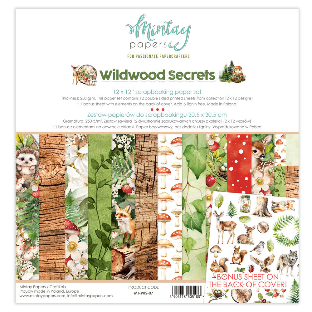 New Mintay Paper Collection - Wildwood Secrets - 12x12 -12 double sided papers + 1 bonus sheet