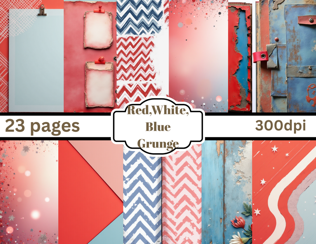 Red, White and Blue Grunge Digital Download Journal Kit