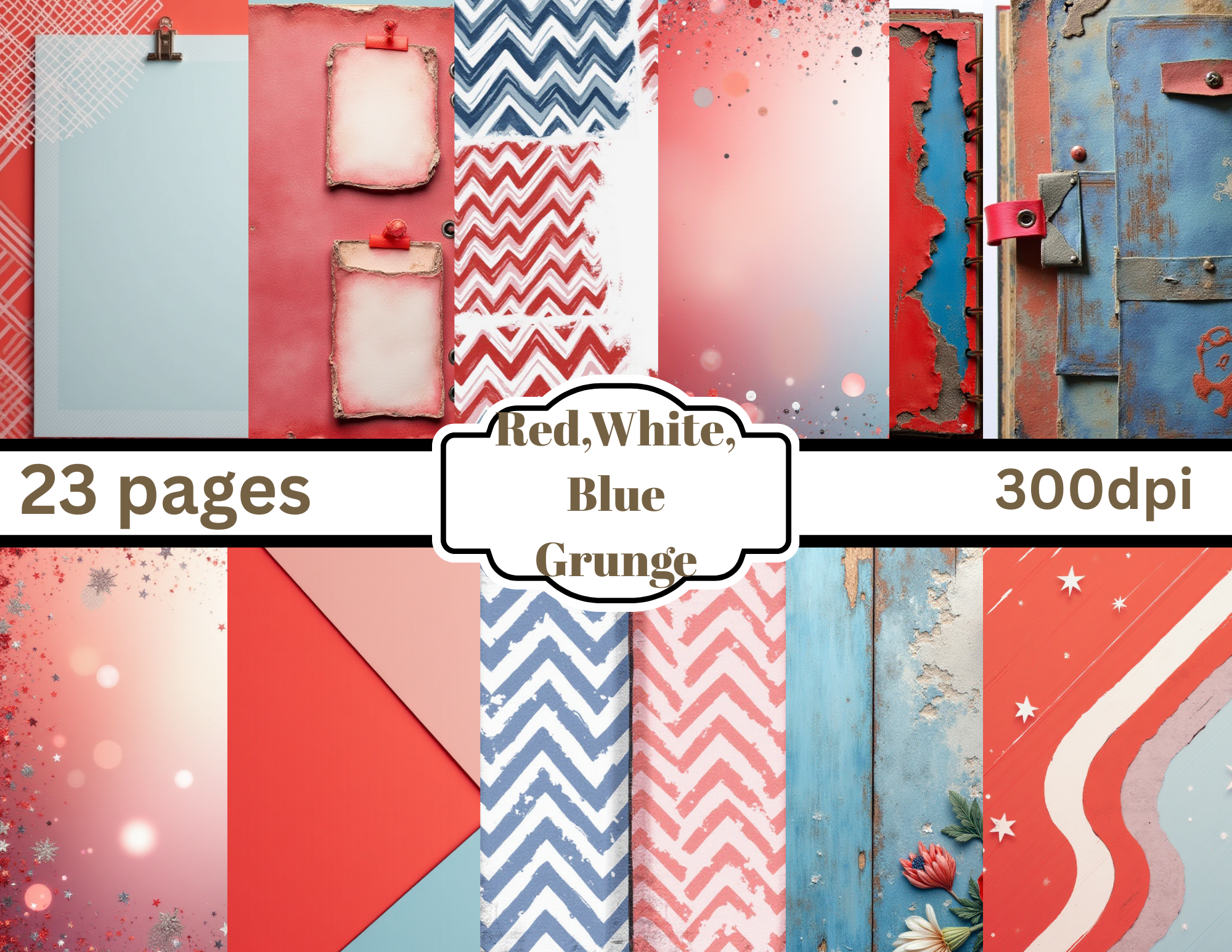 Red, White and Blue Grunge Digital Download Journal Kit