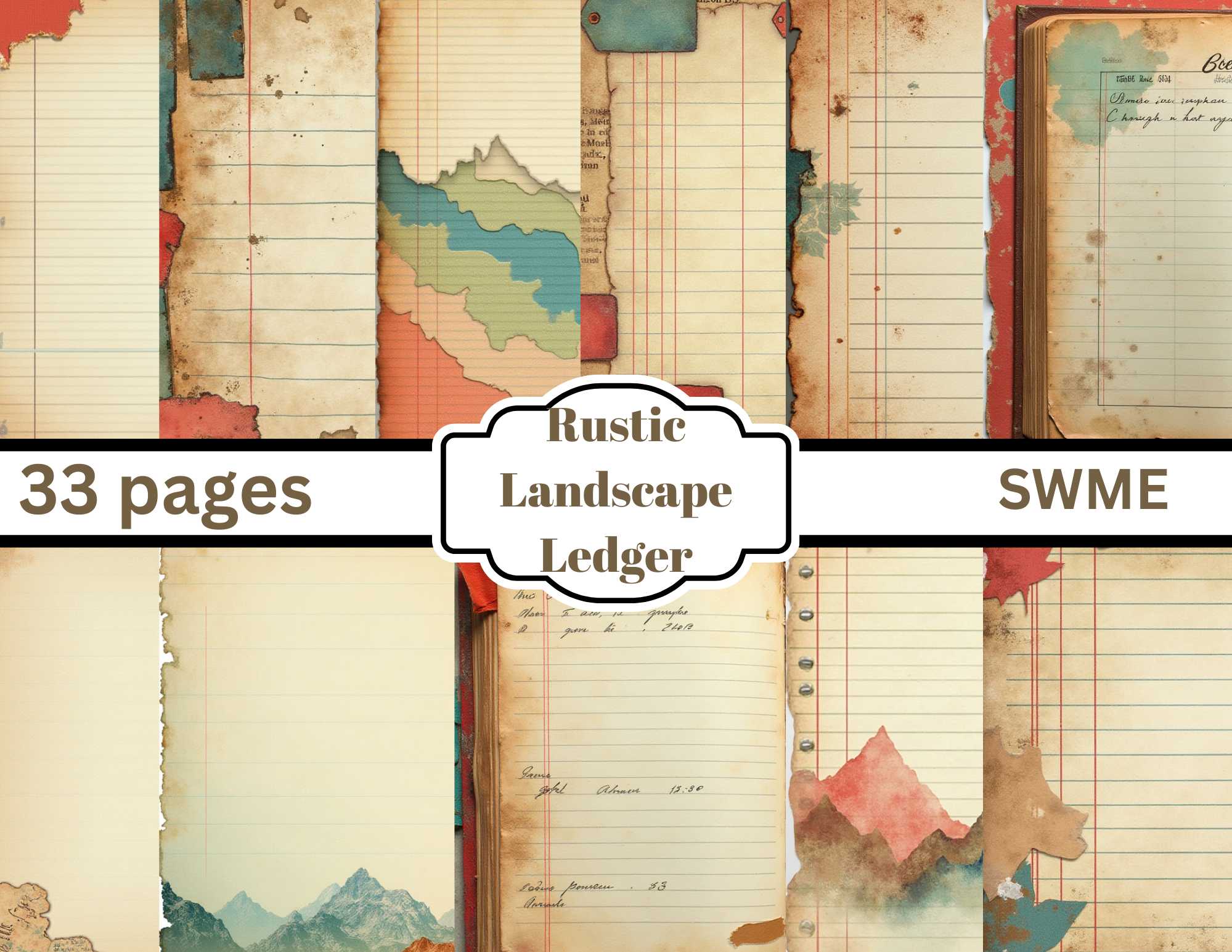NEW! Rustic Landscape Ledger Pages – Vintage Journal Paper Pack by Elisha