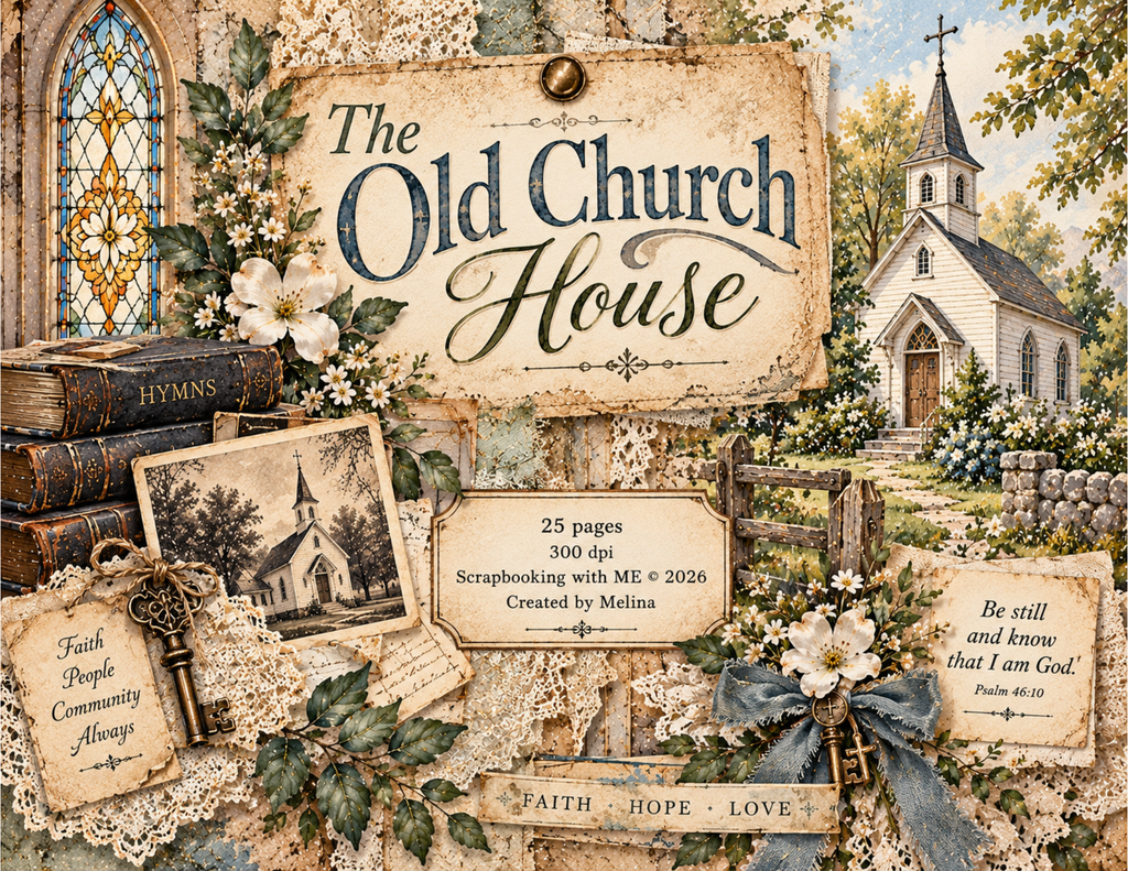 Print and Ship - The Old Church House by M | Vintage Church Journal Kit | 46 Printed Pages