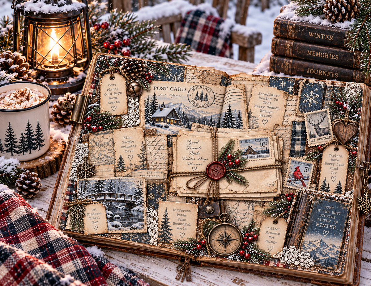 New Cozy Winter Tales – 20 pages by Elisha Vintage Winter Junk Journal Digital Collection
