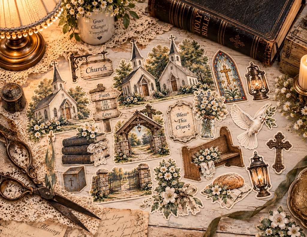 Print and Ship - The Old Church House by M | Vintage Church Journal Kit | 46 Printed Pages