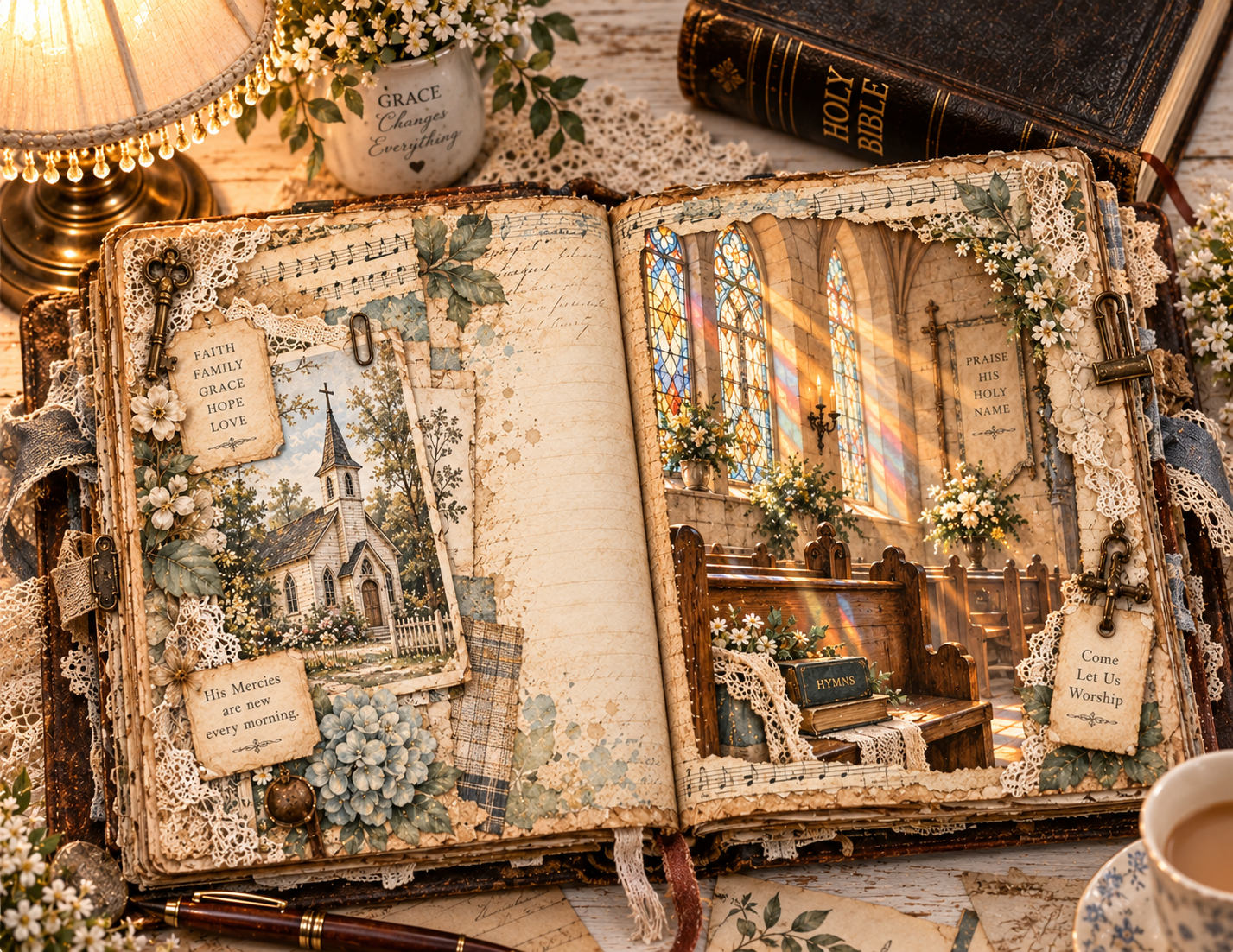 Print and Ship - The Old Church House by M | Vintage Church Journal Kit | 46 Printed Pages