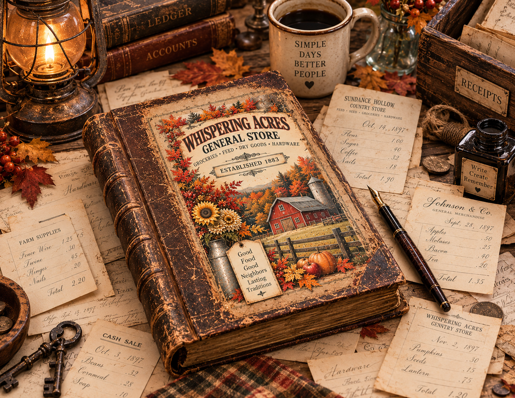 NEW! Print & Ship The Autumn Bookkeeper by E – An 1890s Vintage Ledger Junk Journal Collection | 25 Pages