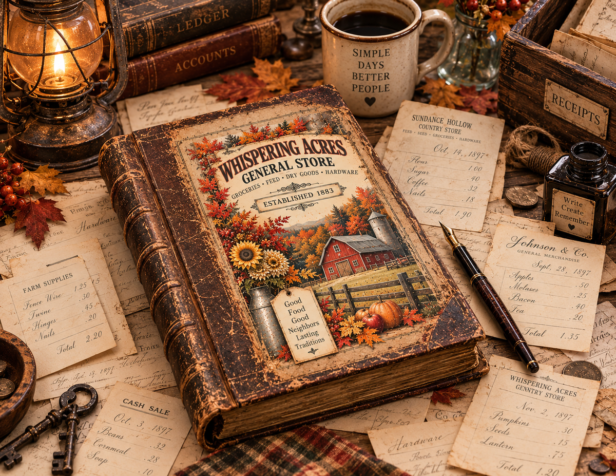 NEW! Print & Ship The Autumn Bookkeeper by E – An 1890s Vintage Ledger Junk Journal Collection | 25 Pages