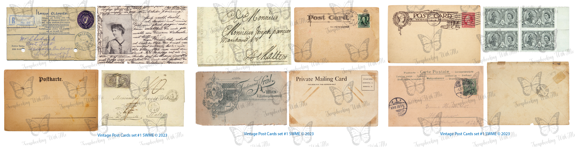 Vintage Post Cards Set #1 ~ 3 digital sheets