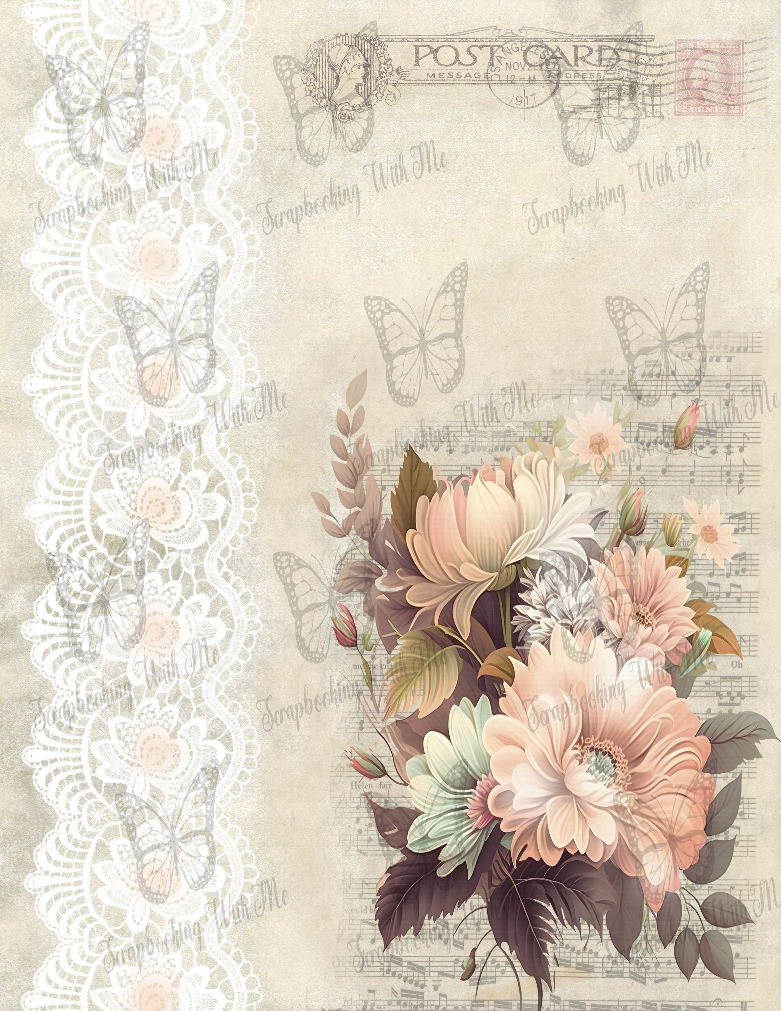 Lace and Floral Tall Journal Kit 8 Pages
