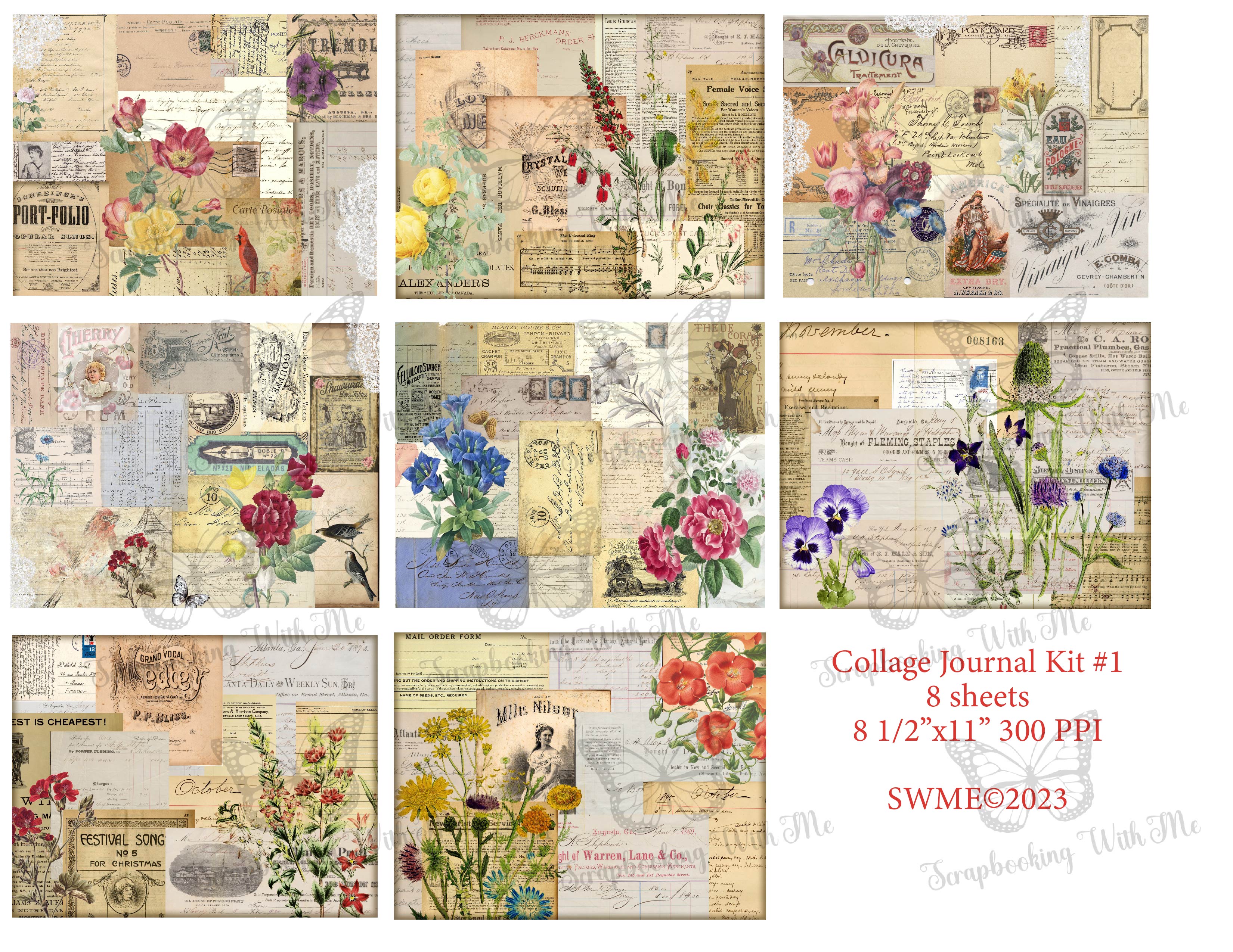 Collage Journal Kit #1 ~ 8 Digital sheets