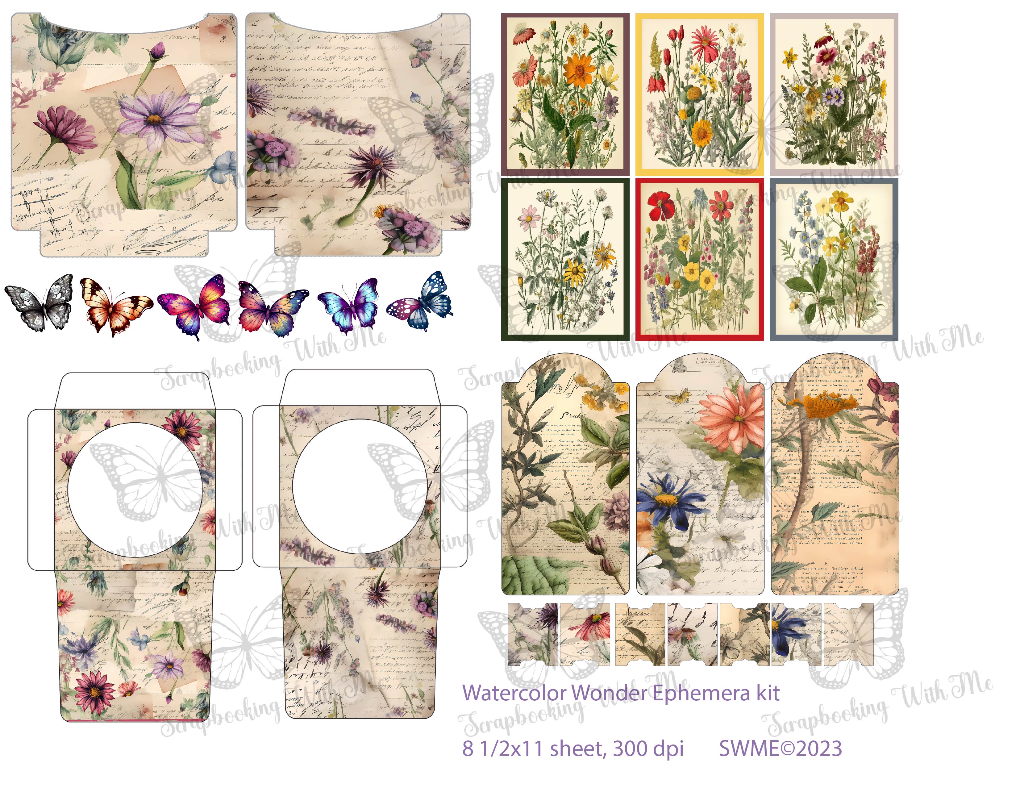 Watercolor Wonder Ephemera Kit 4 digital pages