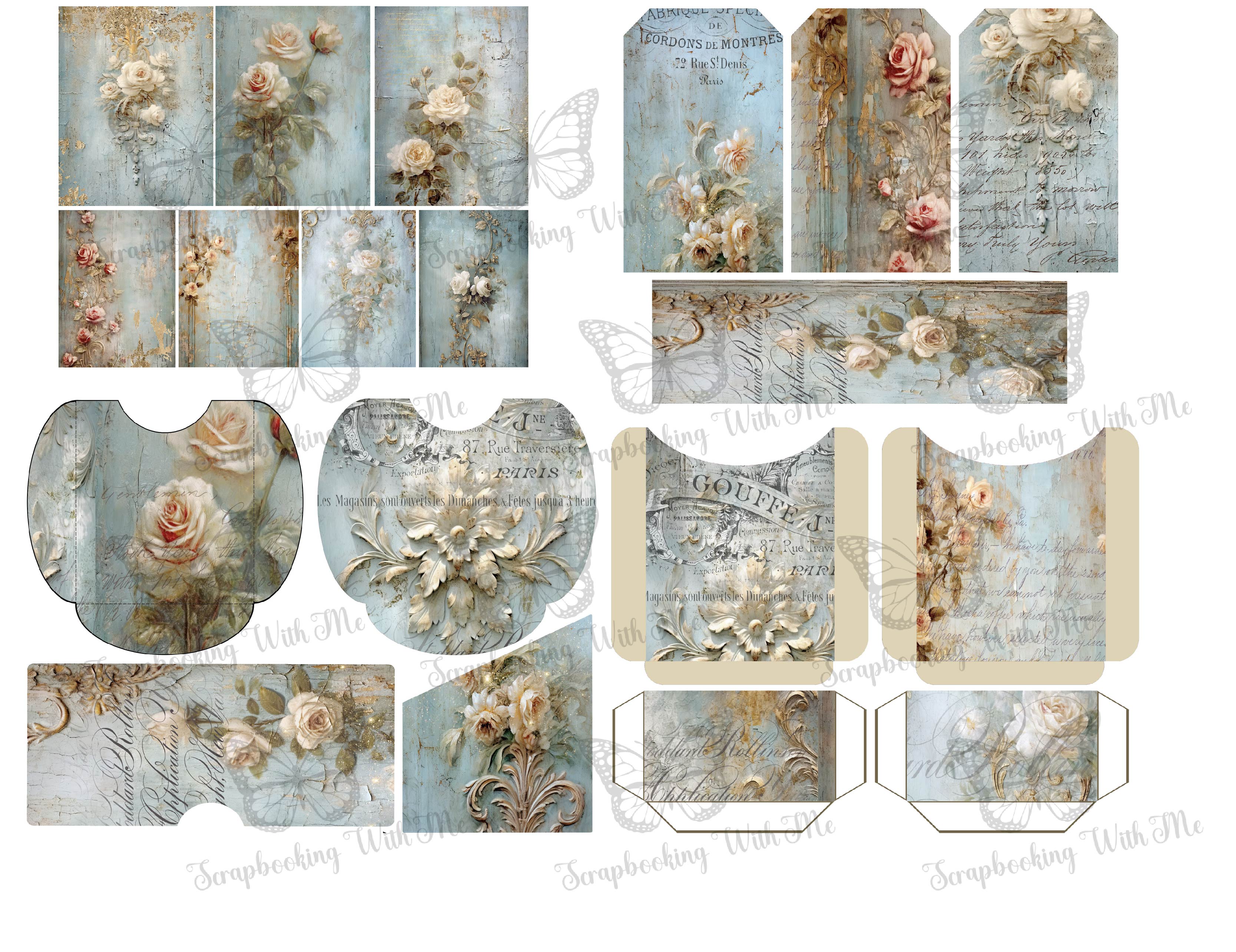 Golden Floral Ephemera Pack 4 digital Sheets