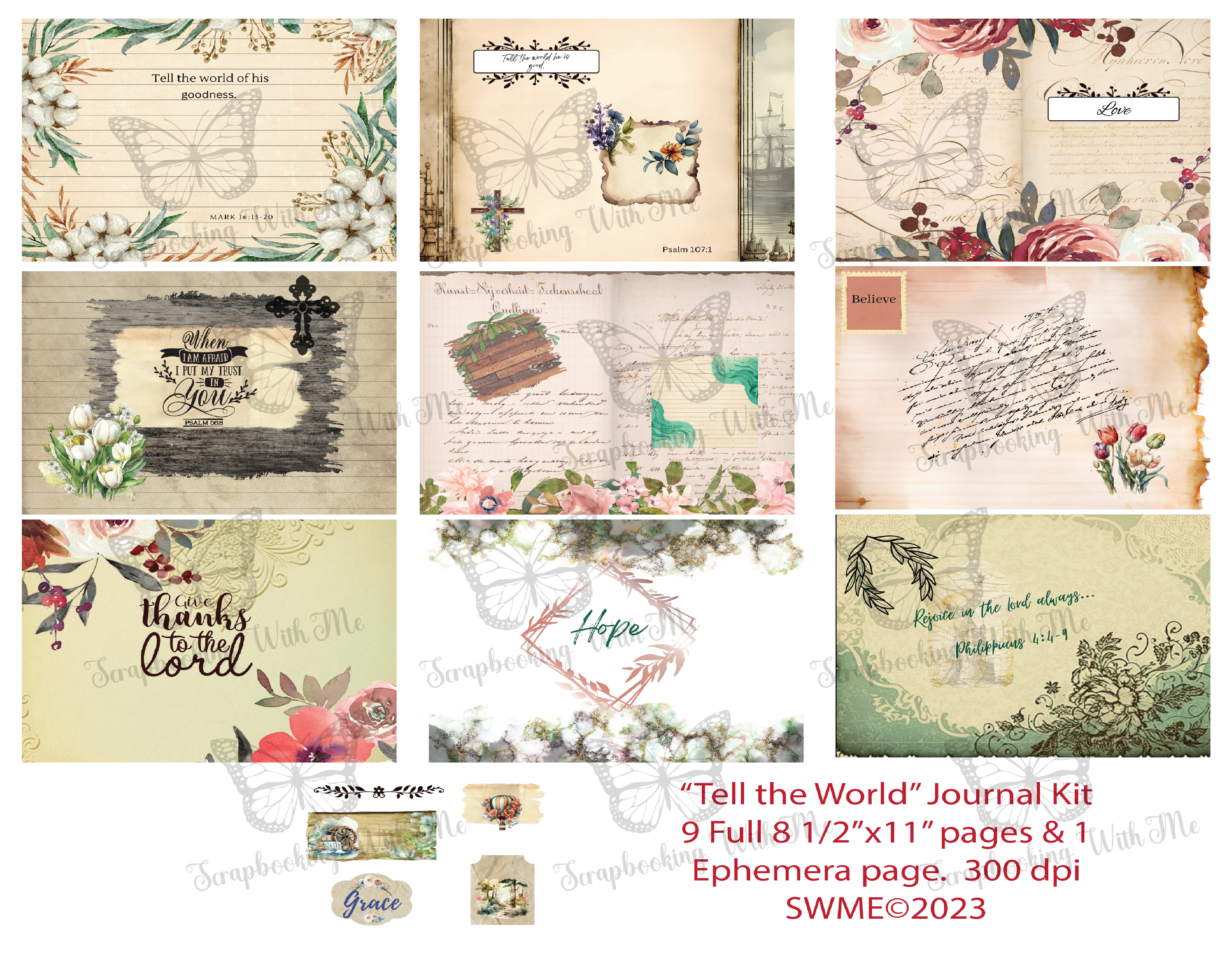 Tell the World Journal kit by Elisha ~ 9 pages and 1 ephemera sheet