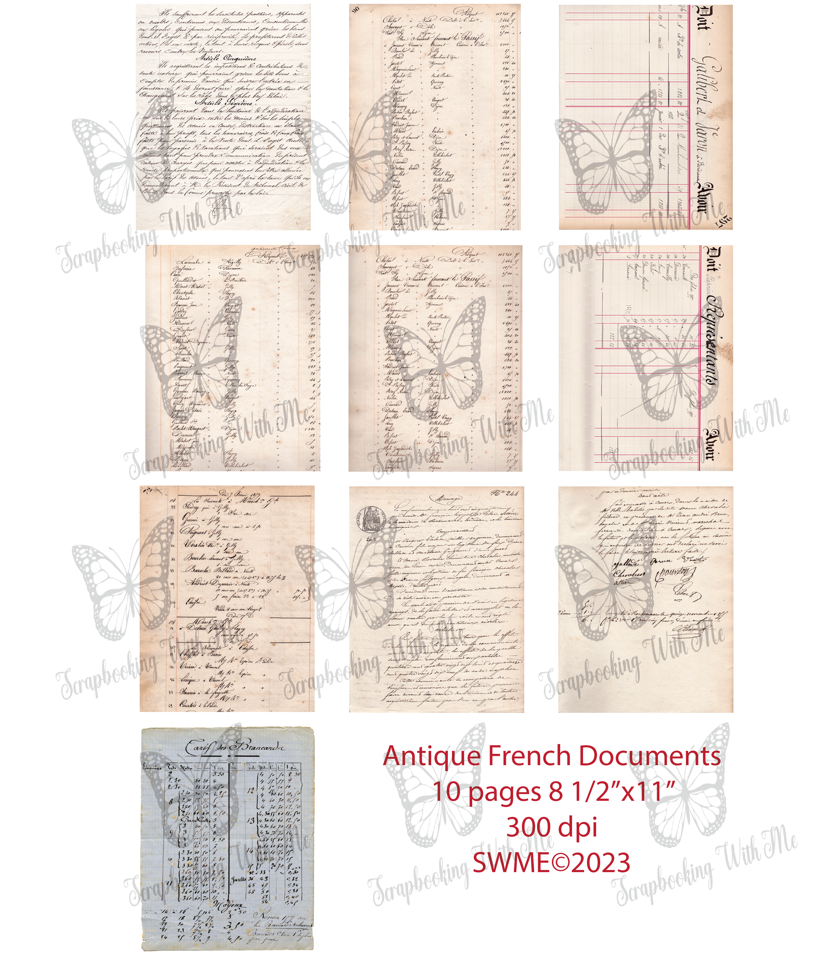 Vintage French Documents 10 pages **Order separately from physical items**