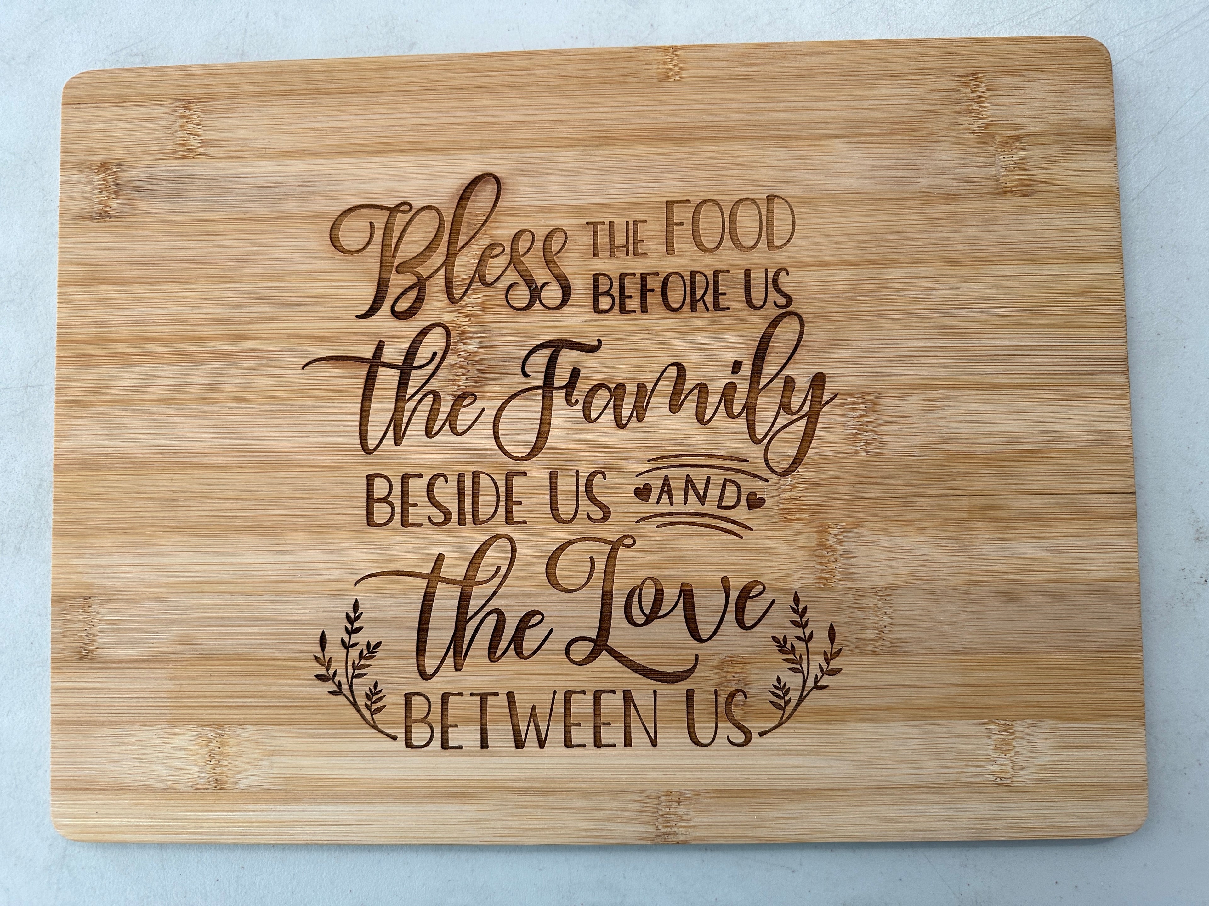 Hand Crafted Bamboo Cutting Board ~ Bless the Food ~ by B & E Designs