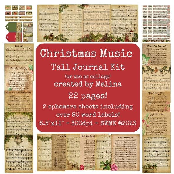 Christmas Music Digital Kit by M 22 pages includes 2 Ephemera Sheets and over 80 Word Labels!