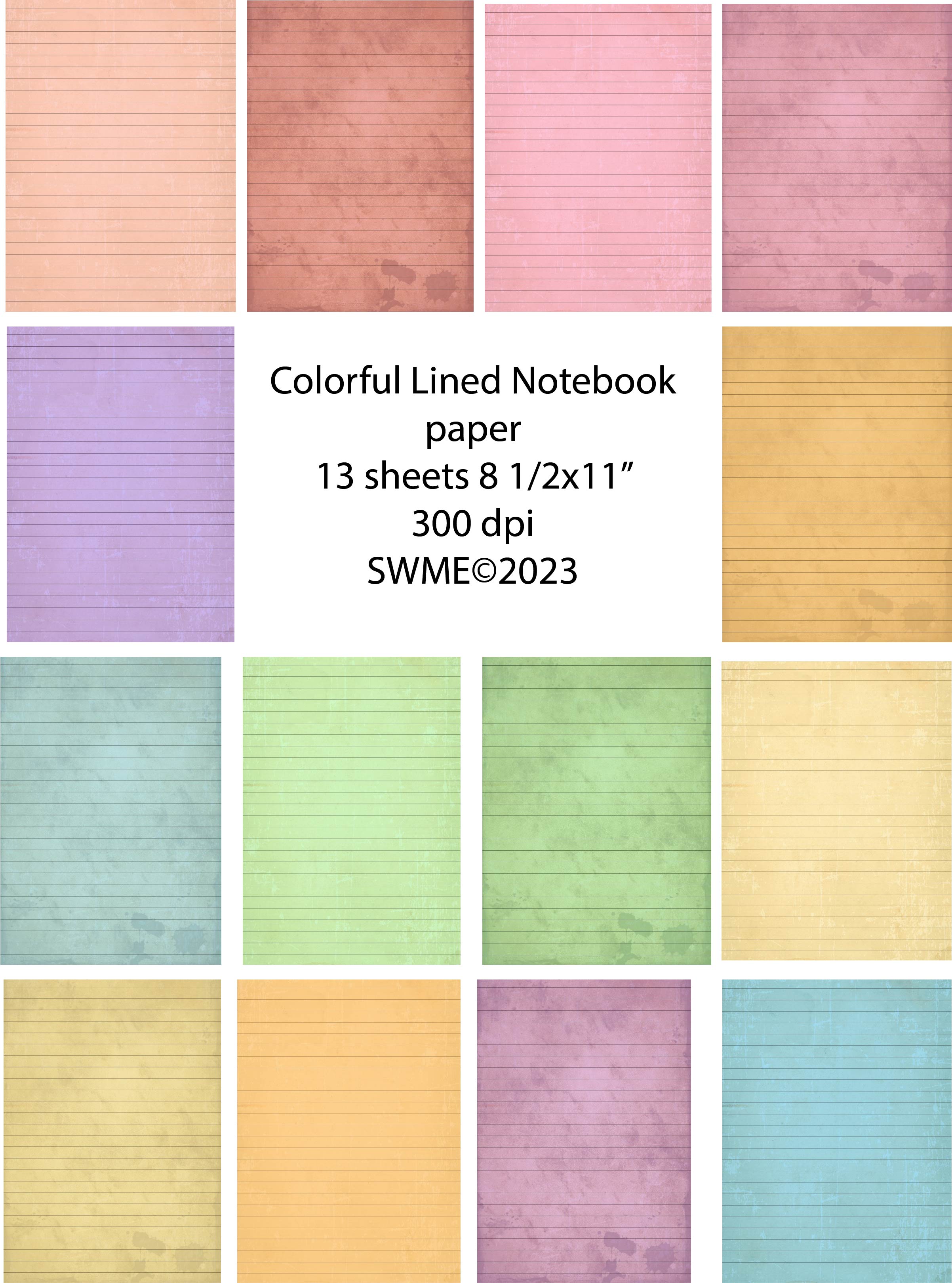 Colorful Lined Notebook Paper Digital 13 sheets created by E