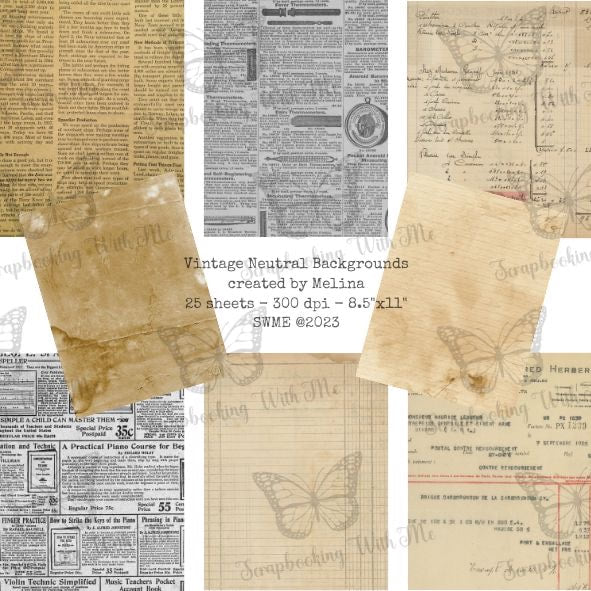 Vintage Neutral Backgrounds by M - 25 PAGES!!! 2 digital files