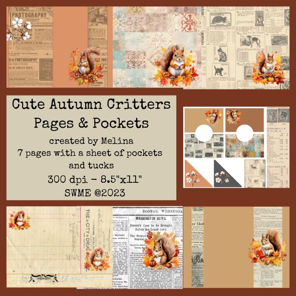 Cute Autumn Critters Pages and Pockets Digital Kit by M