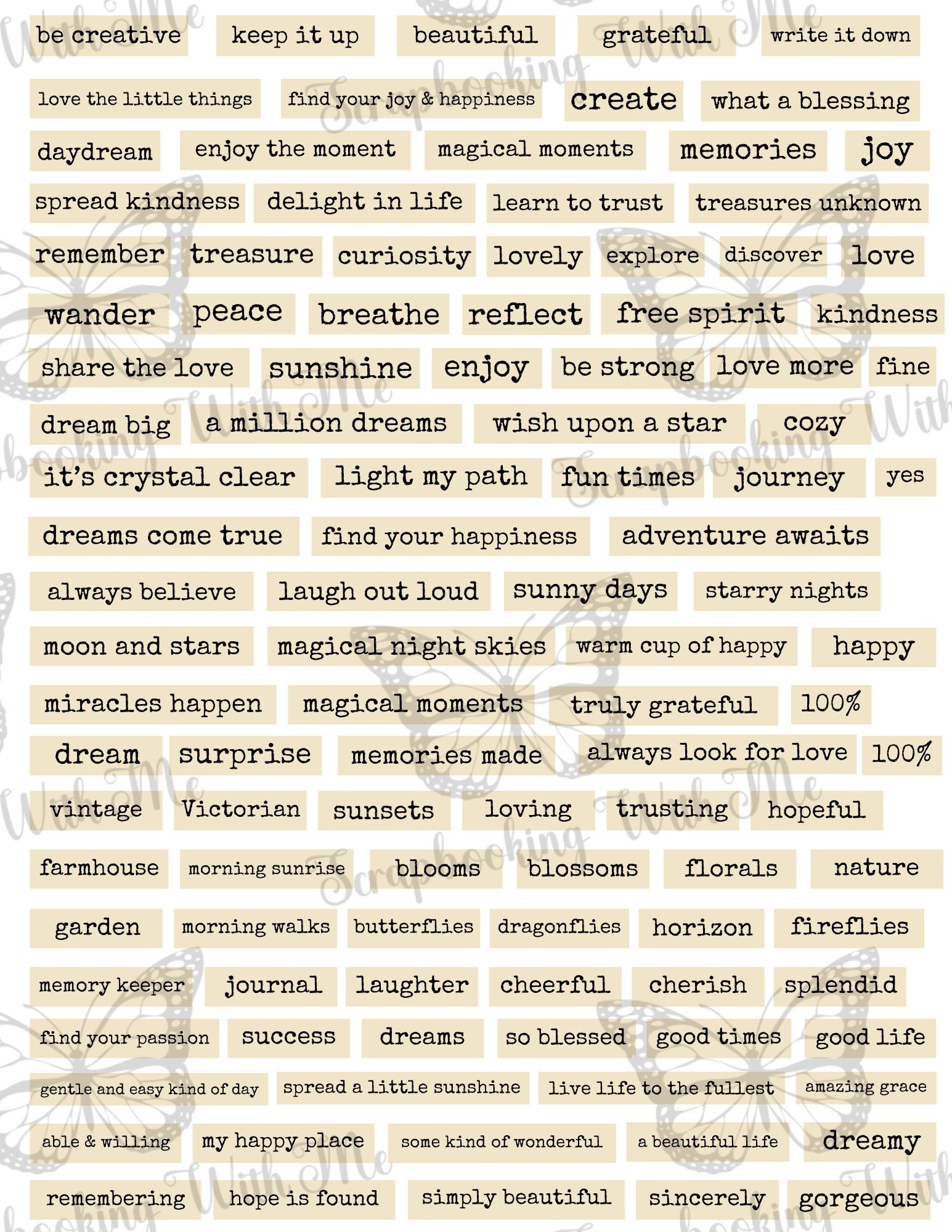 Uplifting Journal Words and Phrases digital by M