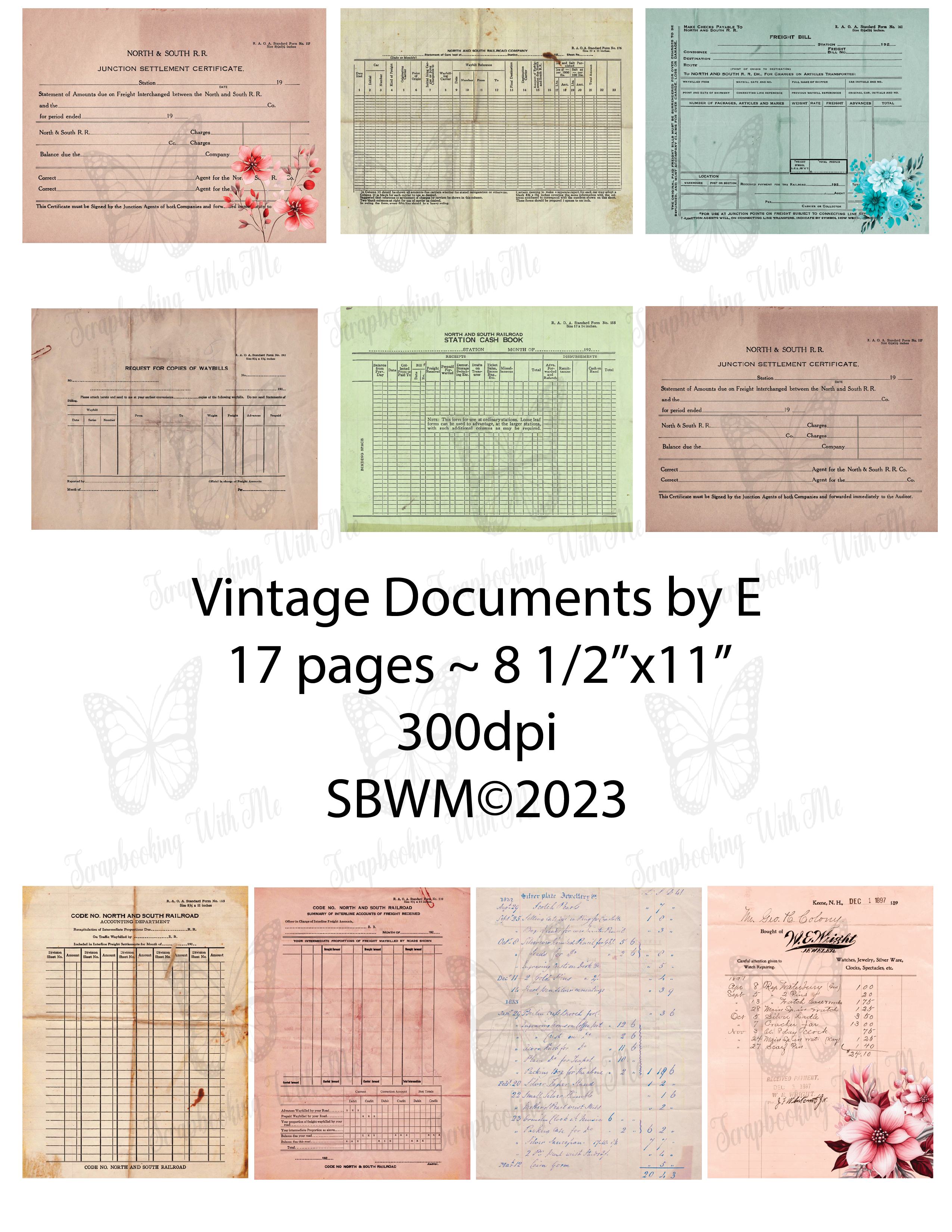 Vintage Documents by E 17 digital pages