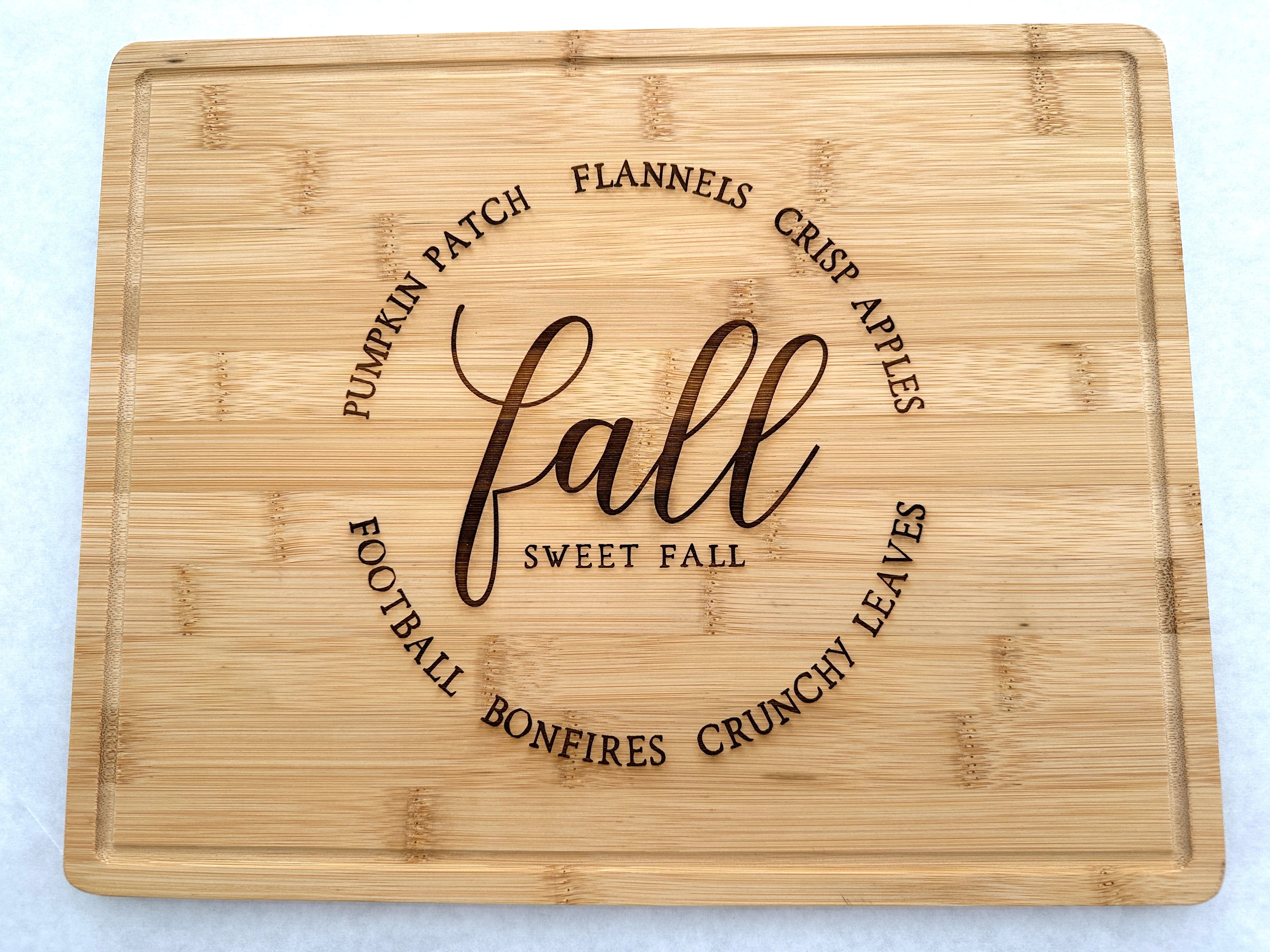 B & E Designs Hand Crafted Bamboo Cutting Boards Fall with juice grove