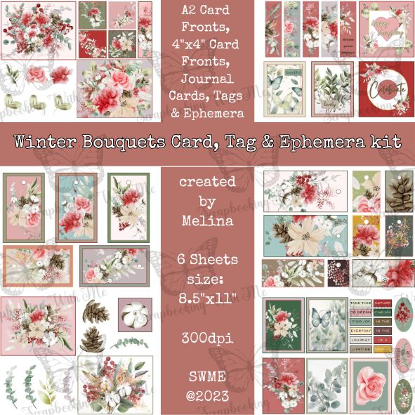 Winter Bouquets - Card, Tag & Ephemera kit by M 6 digital pages