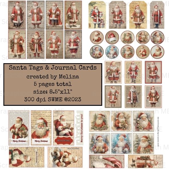 Santa Tags and Journal Cards by M - 5 sheets