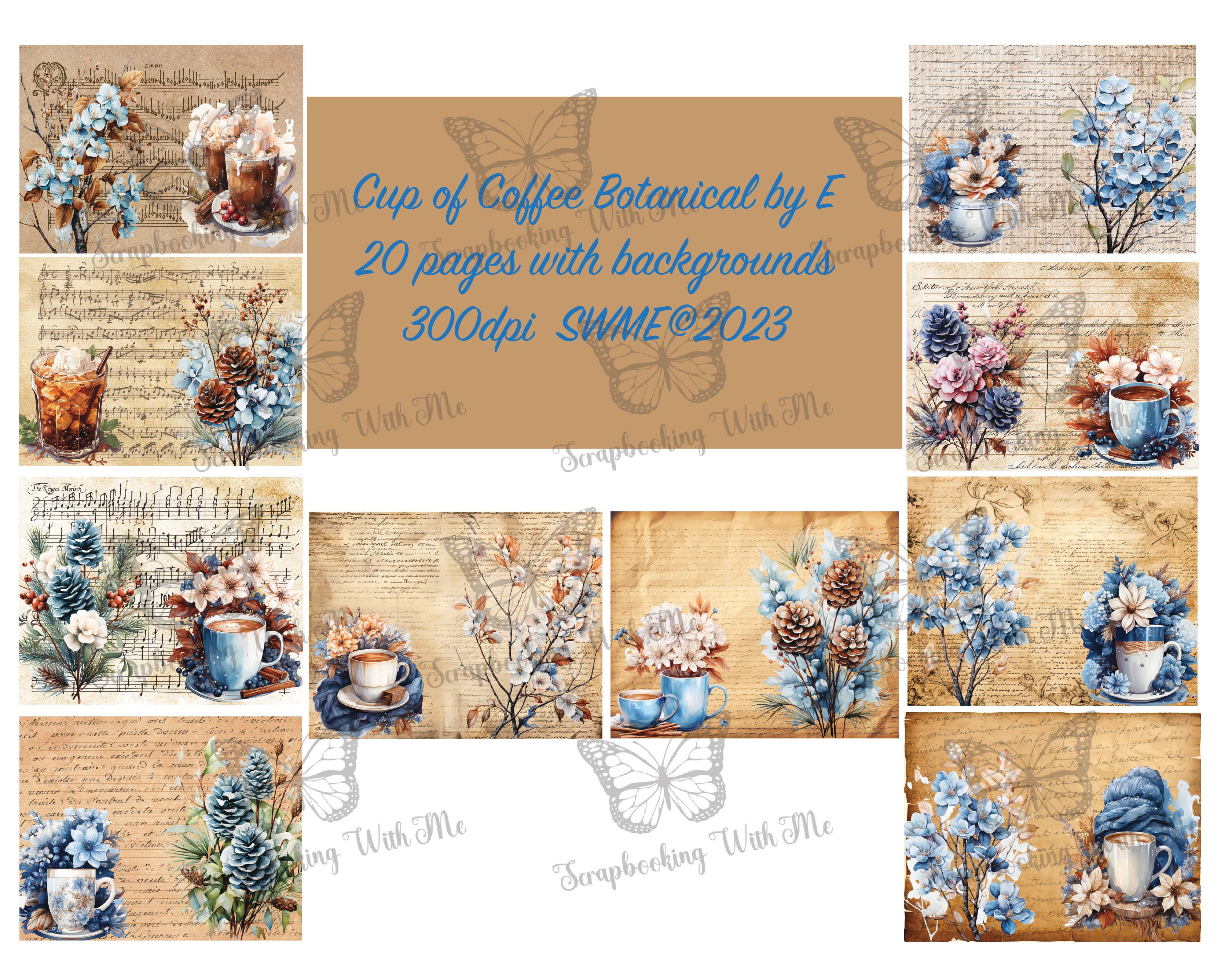 Cup of Coffee Botanical Journal Kit 20 digital pages