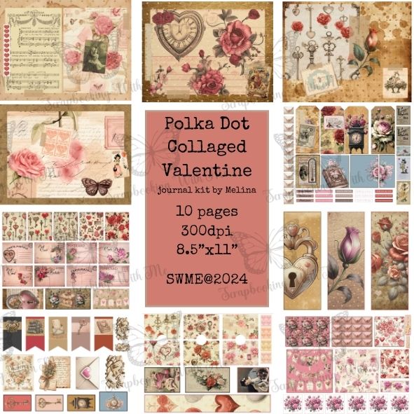 Polka Dot Collaged Valentine Journal Kit by M 10 pages digital download