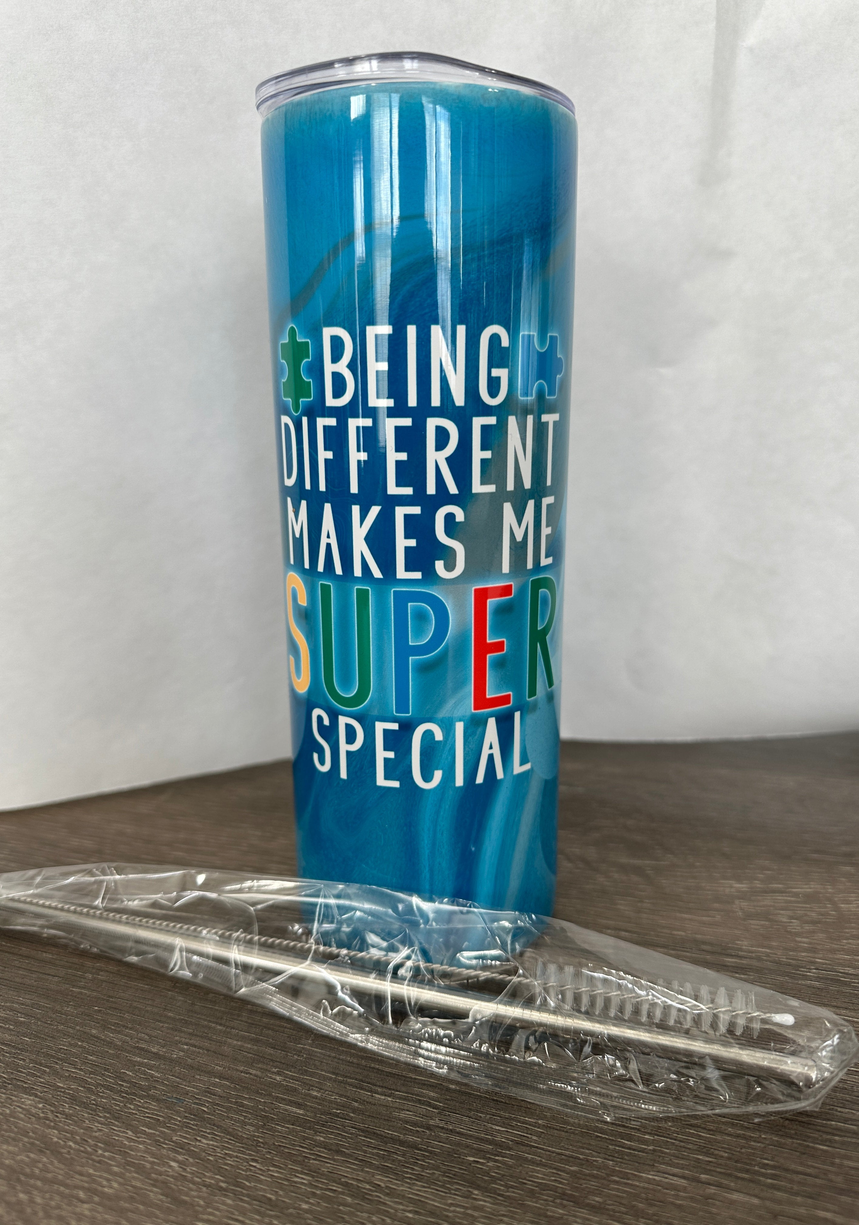Custom Stainless-Steel Tumbler "Being Different Makes Me Super Special" Autism 20oz