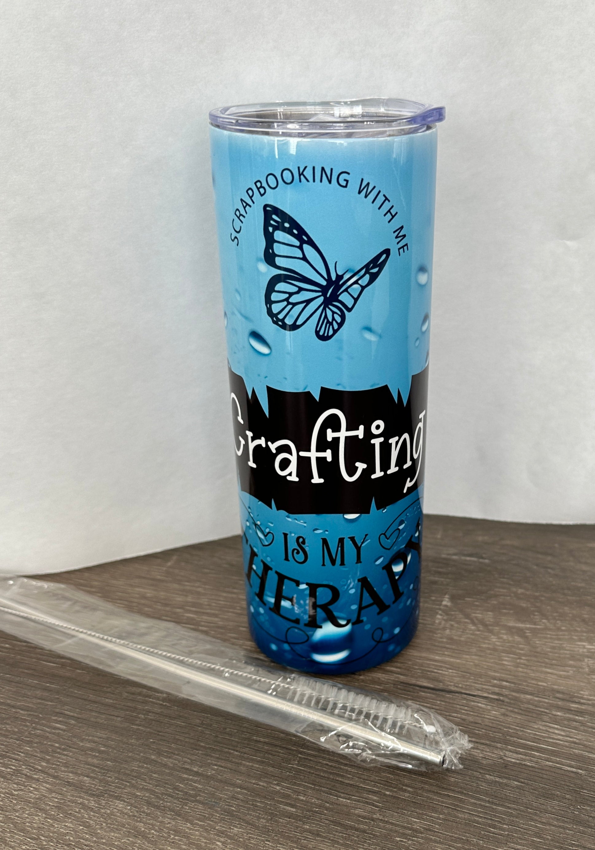 Custom Stainless-Steel Tumbler "Raindrops SWME Crafting is my Therapy"  20oz