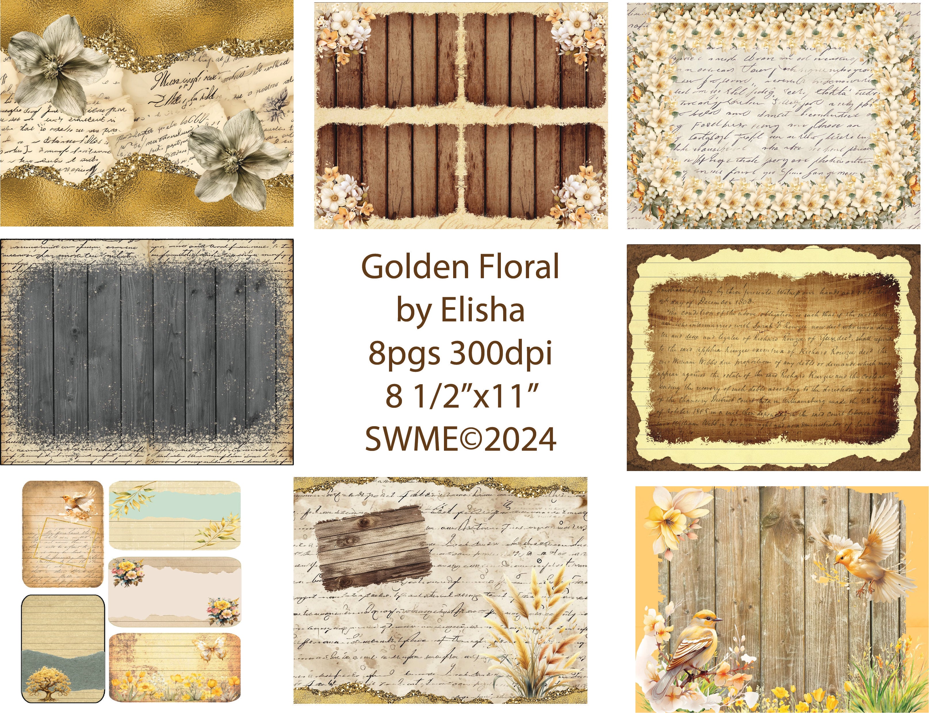 Golden Floral digital by Elisha 8 pgs