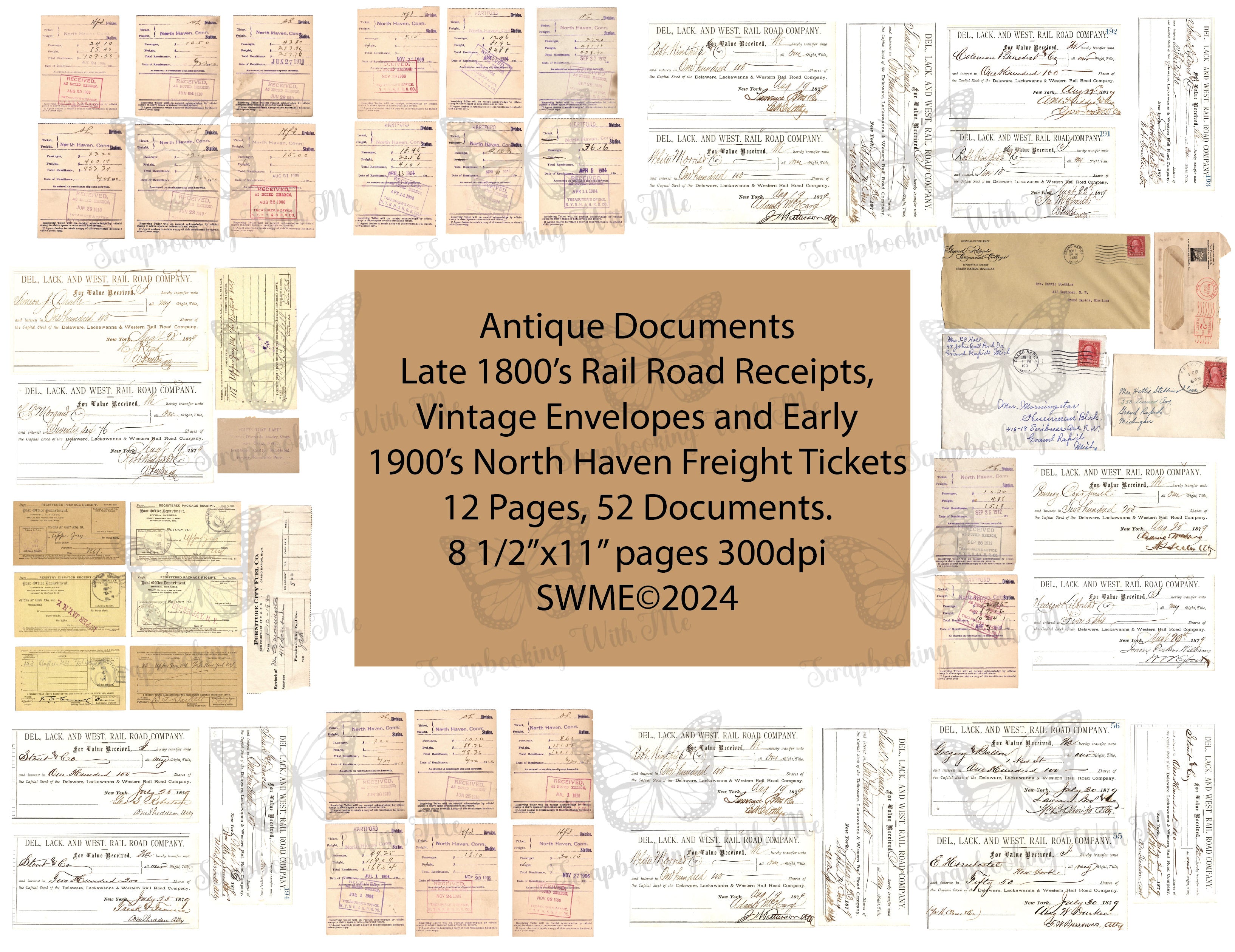 52 Antique Documents Late 1800's & Early 1900's 12 pgs **order separately**